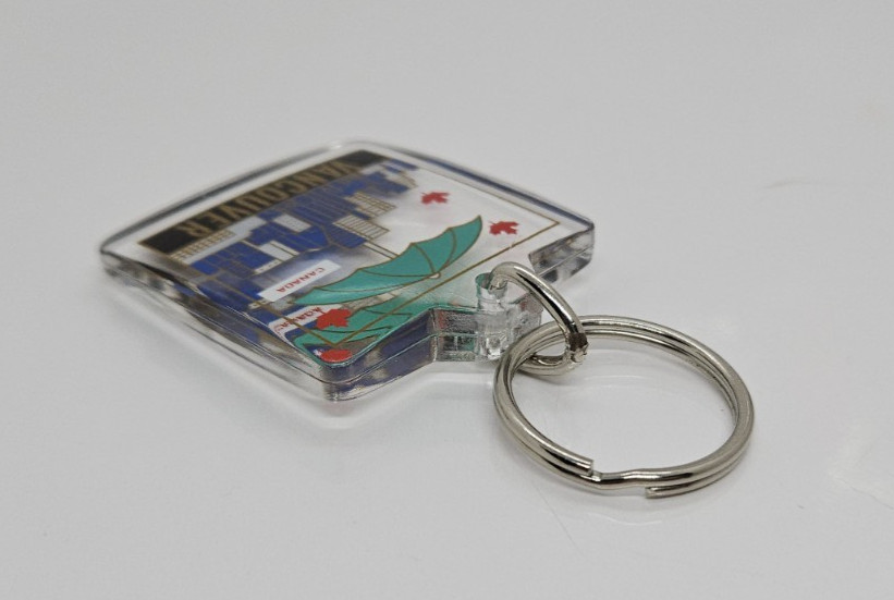 Lucite Vancouver Canada Multicolor Keychain Keyring Double Sided 2.5″