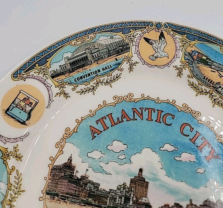 Vintage Atlantic City New Jersey Souvenir Collector Plate Steel Pier Absecon 9″