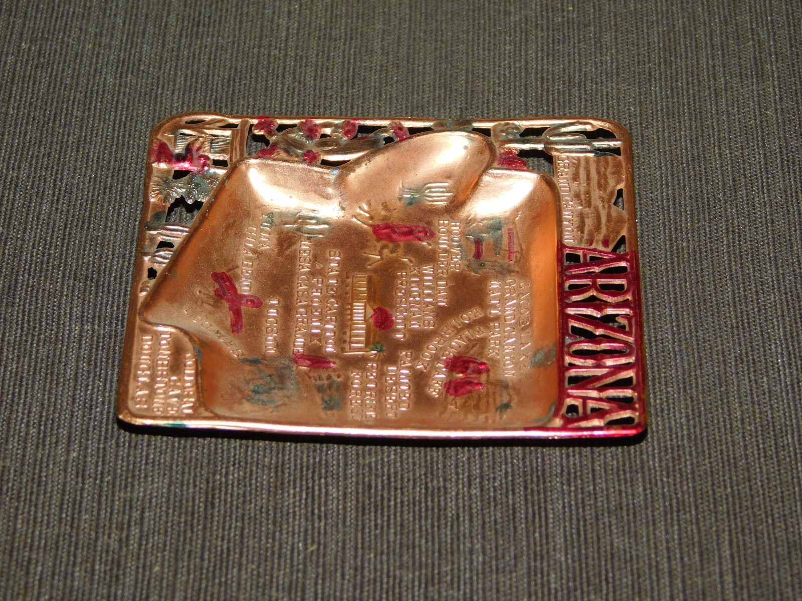 VINTAGE 3″ X 2 3/4″ SOUVENIR ARIZONA GRAND CANYON METAL PIN TRINKET TRAY