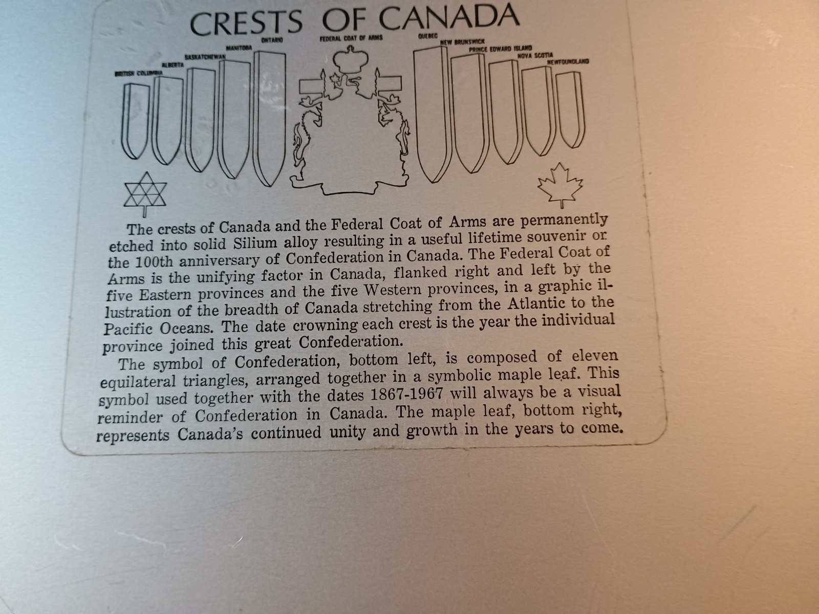 VINTAGE PROVINCIAL CRESTS OF CANADA TRAY METAL SILIUM ALLOY 13.75” X 9.75”