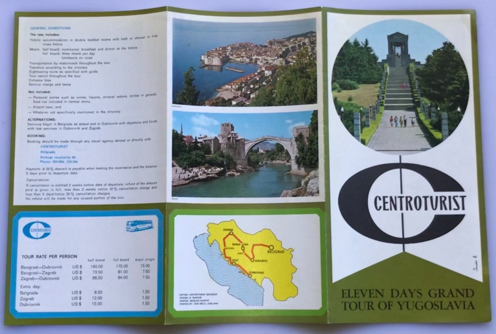 Yugoslavia CentroTourist Motorcoach Tour Brochure VTG Sarajevo Belgrade 60s 70s