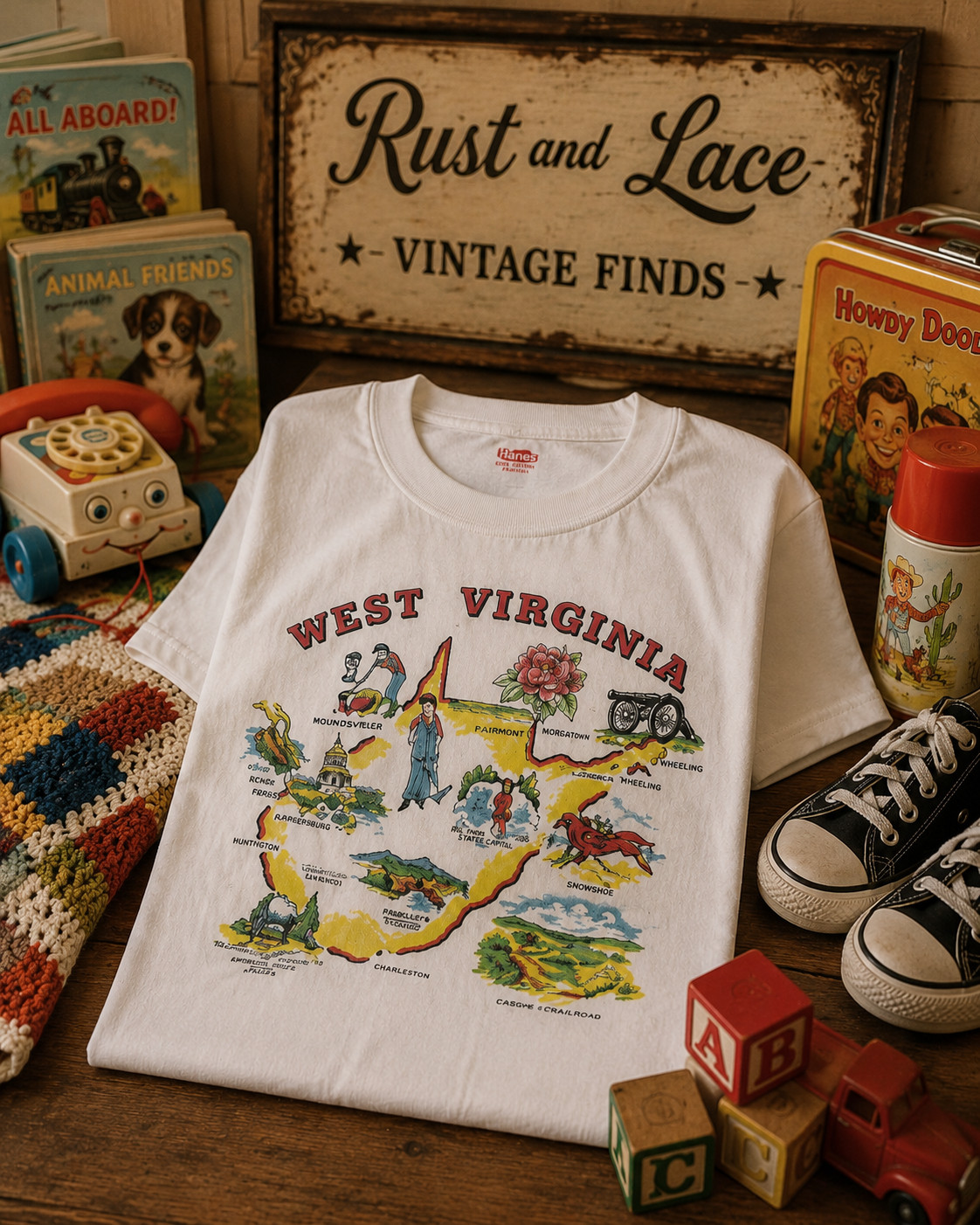 Vintage 70’s West Virginia T Shirt Hanco Kids 6-8 NOS Souvenir