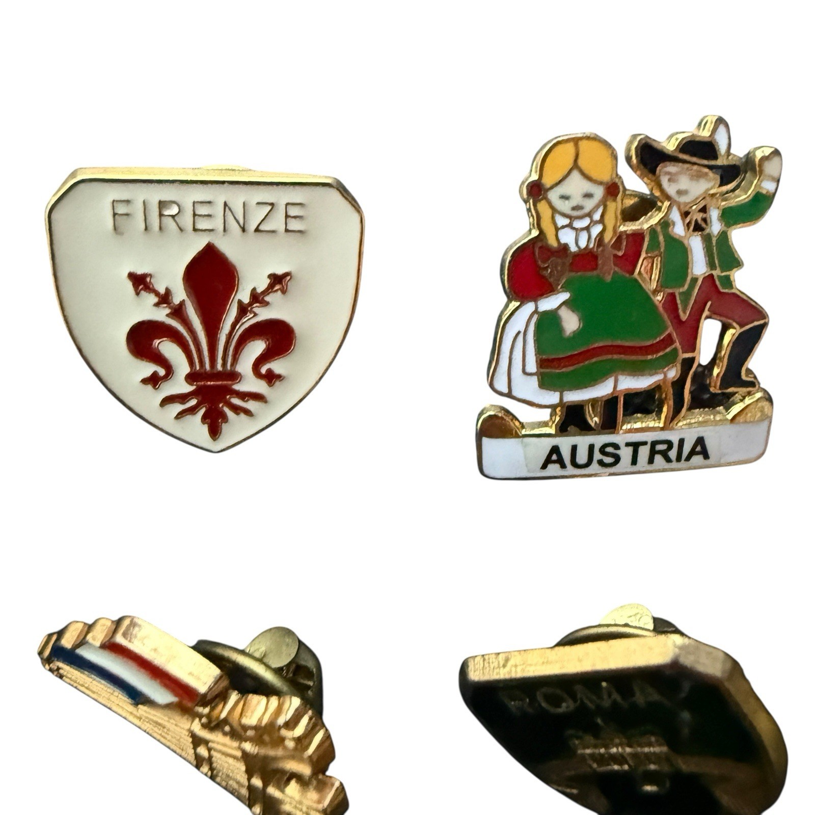 Vintage Souvenir Lapel Pins Lot Of 9 Austria Switzerland Roma Italy Salzburg