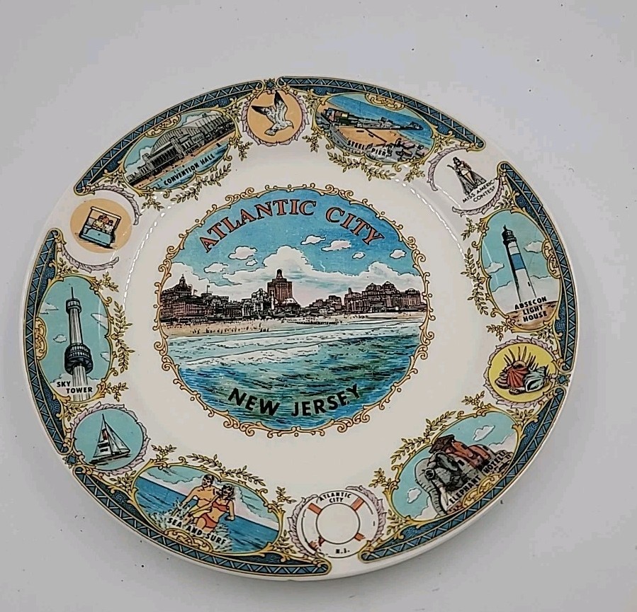 Vintage Atlantic City New Jersey Souvenir Collector Plate Steel Pier Absecon 9″