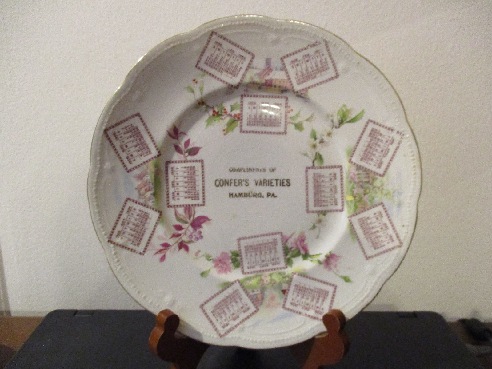 1906 Souvenir Calendar Plate Confers Varieties Hamburg Pennsylvania