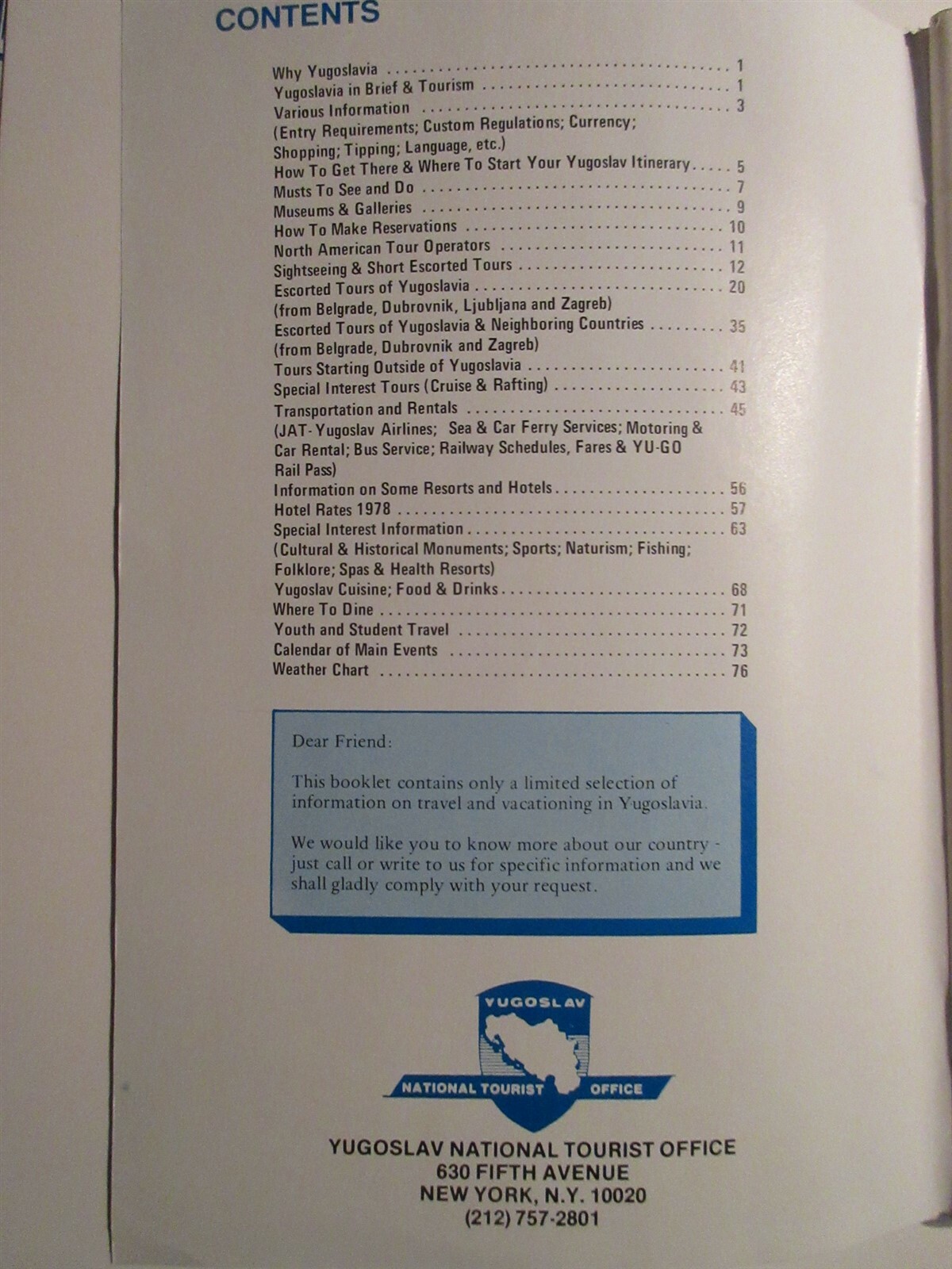 1978 Yugoslavia Travel Guide Yugoslav National Tourist Office 78 pages