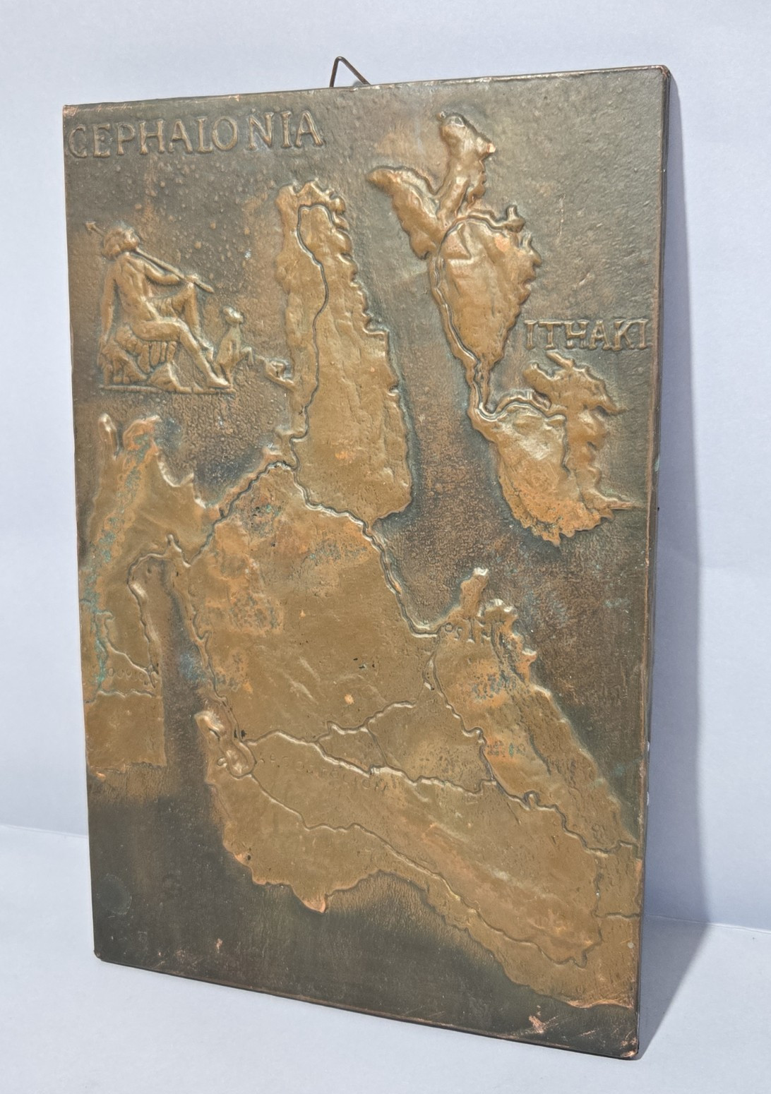 Vintage Cephalonia Copper Relief Map Plaque Ithaki Greece • Solid Copper Tested