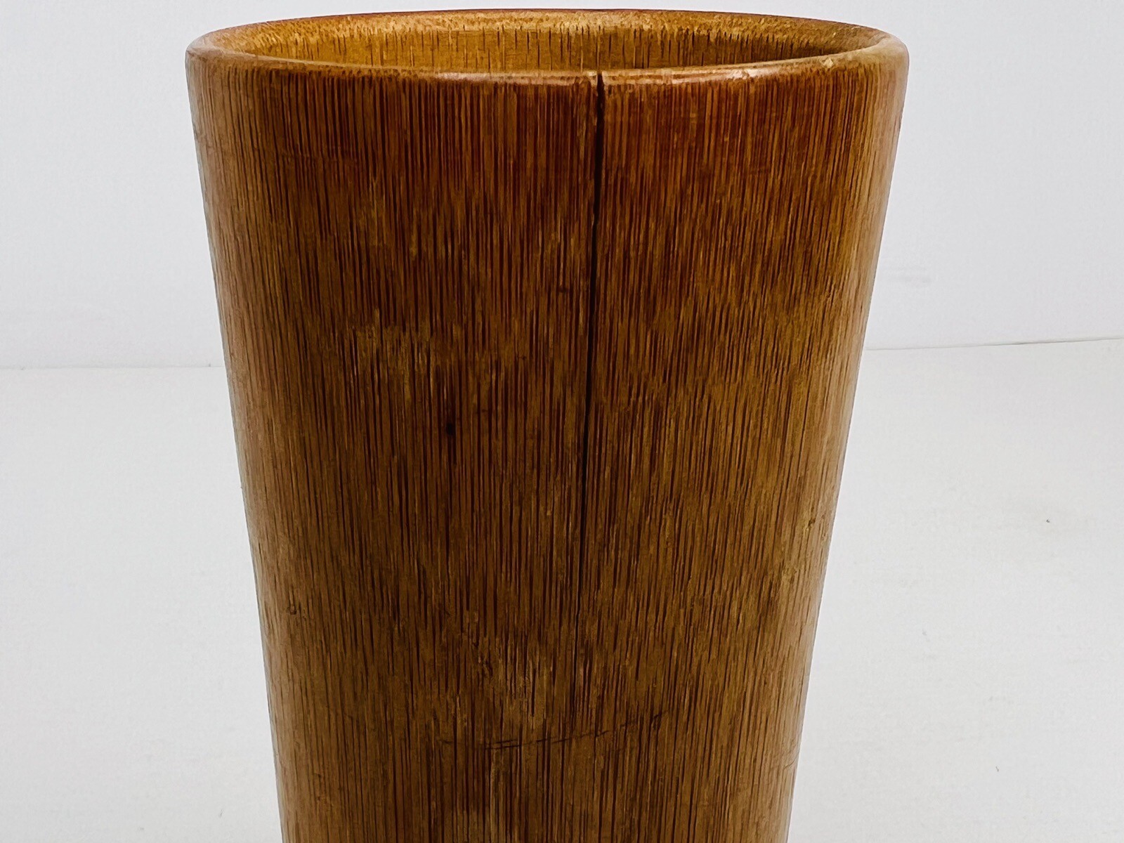 Vtg Bamboo Wood Cup Aruba, N.A. Windmill Tiki Bar Utensil Pen Holder 5.5″Tall