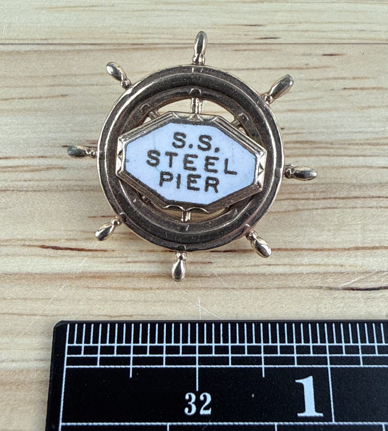 Vintage Atlantic City Steel Pier S.S. Employee Lapel Pin Ship Wheel Water Boat