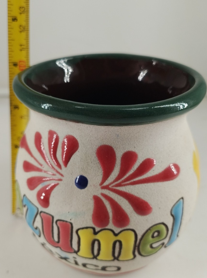 COZUMEL MEXICO Beautiful Handpainted Coffee Cup Pottery Mug Multicolor Souvenir