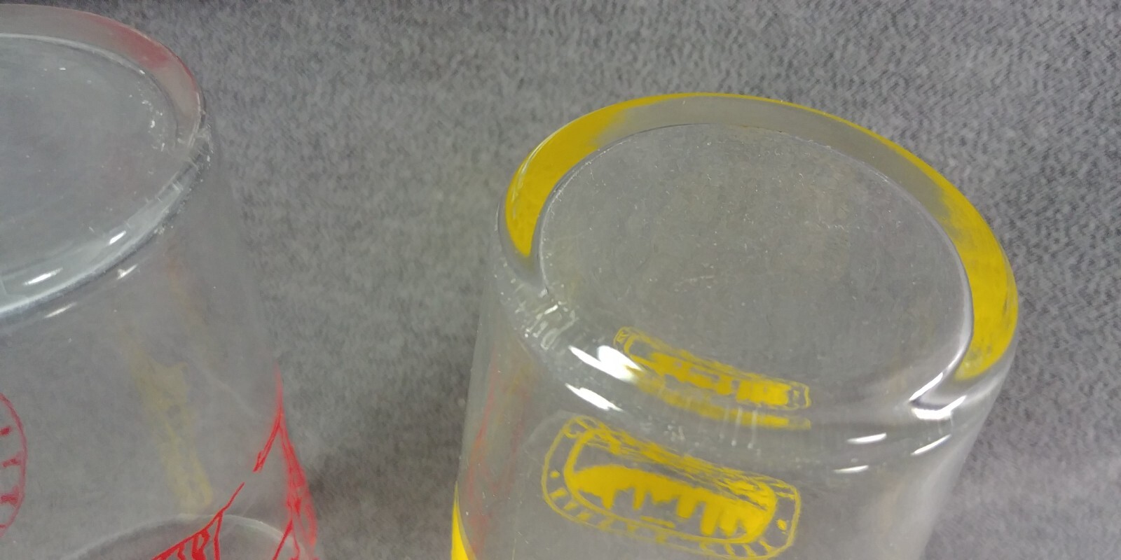 2 1850-1950 Kansas City Centennial Drinking Glass Yellow Red Indian Scout Horse