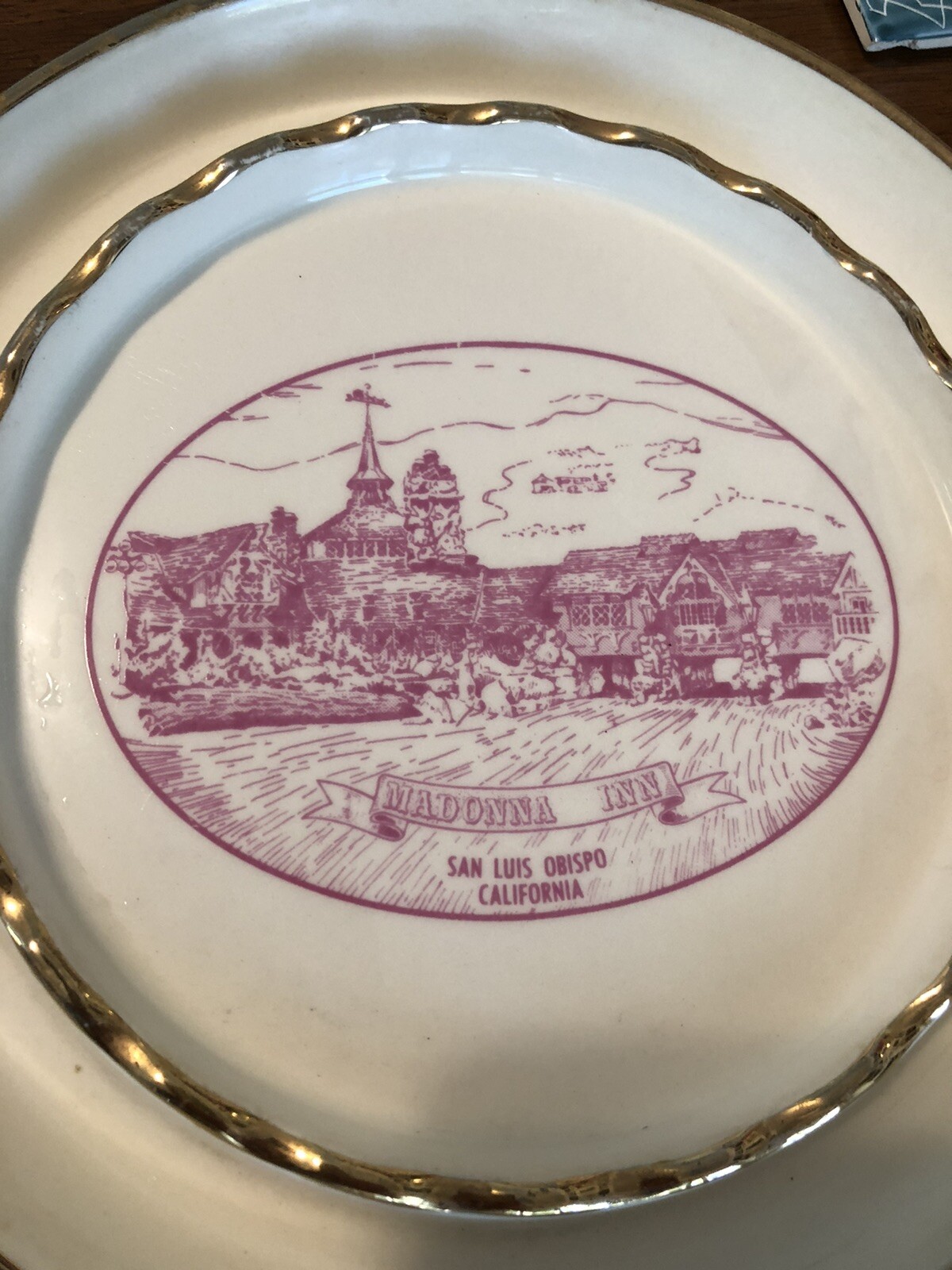 Vtg Madonna Inn Ceramic Ashtray Trinket Dish Gold Edges San Luis Obispo CA Hotel