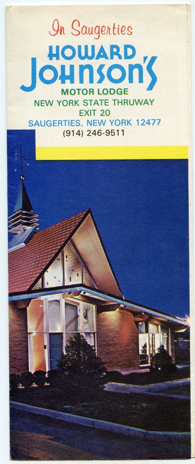 Howard Johnson’s Motor Lodge – Exit 20 Saugerties NY New York – brochure – 1975