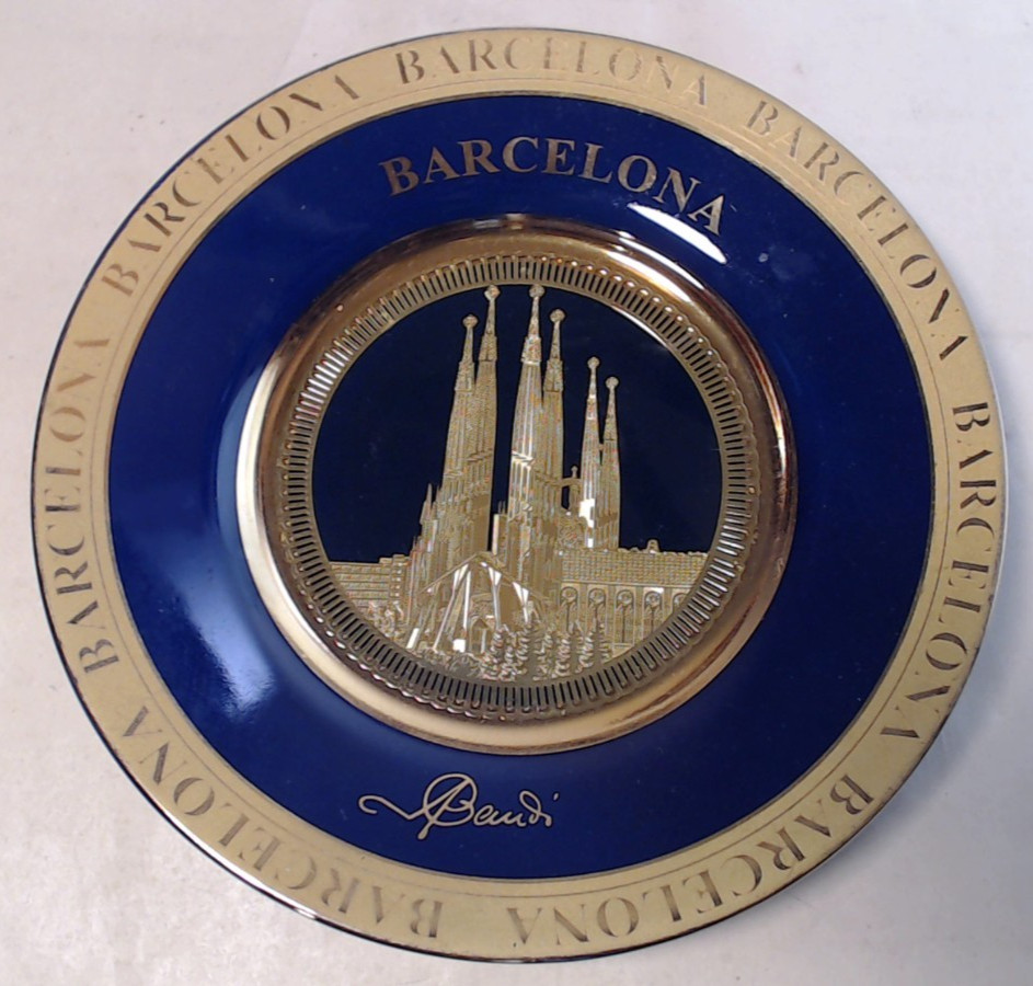 Barcelona Spain Sagrada Familia 24K Gold plated Decorative Plate Blue Wall Art
