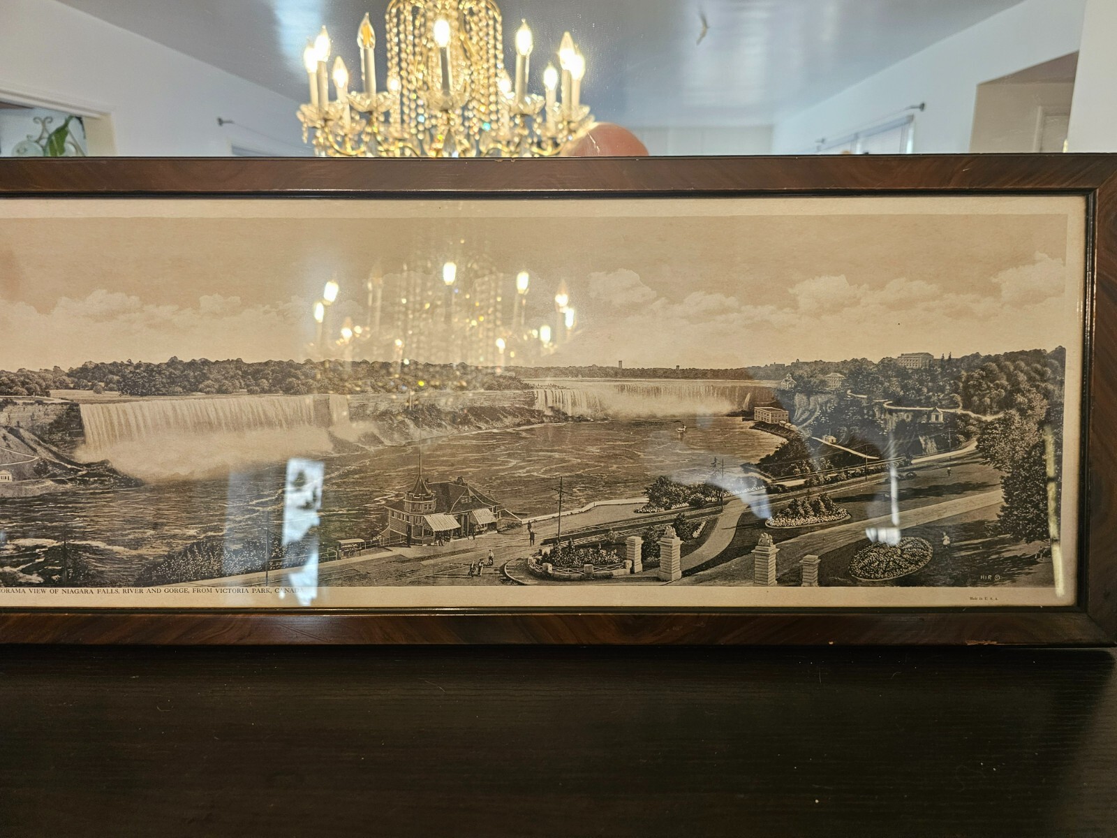Rare Niagara Falls Long Panoramic Lithographic Print 50X10 Circa 1920 Framed