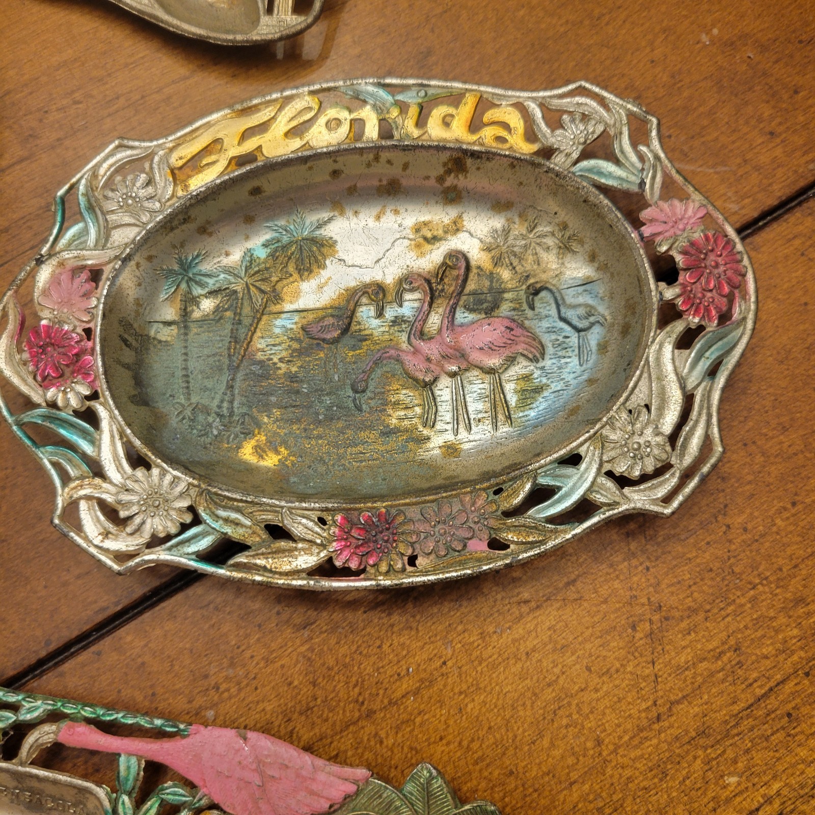 Vintage Lot of 4 State Souvenir Painted Metal Trinket Dish Ashtray Japan