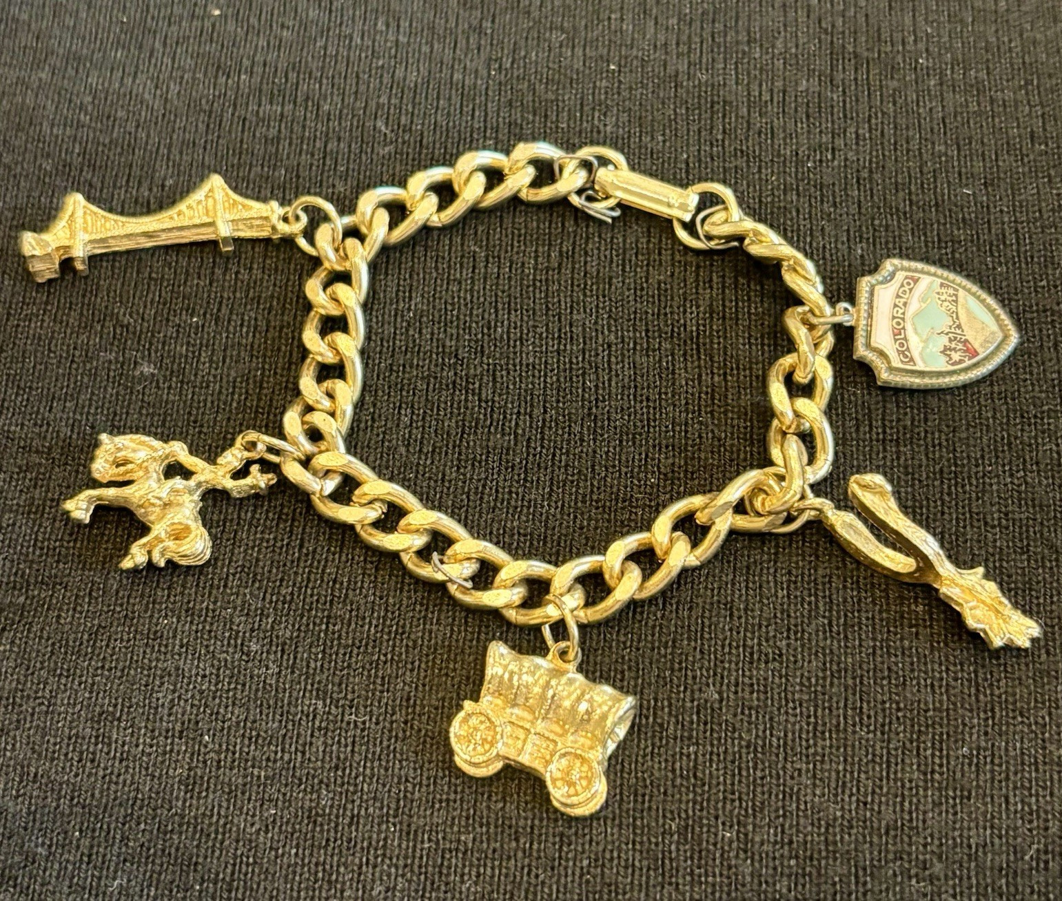 Vintage Colorado Souvenir Charm Bracelet Gold Tone