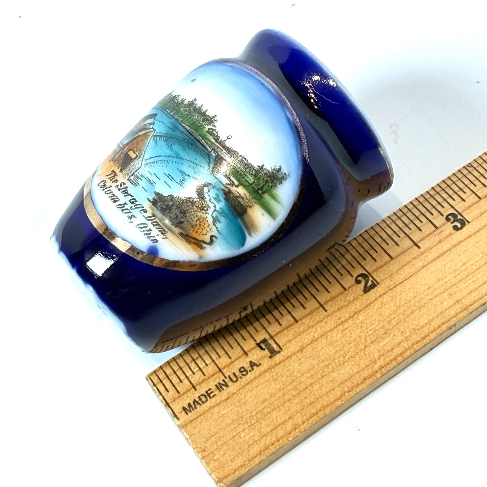 COLUMBUS, OHIO OH – STORAGE DAMS – Antique Souvenir China Cobalt Painted Cup