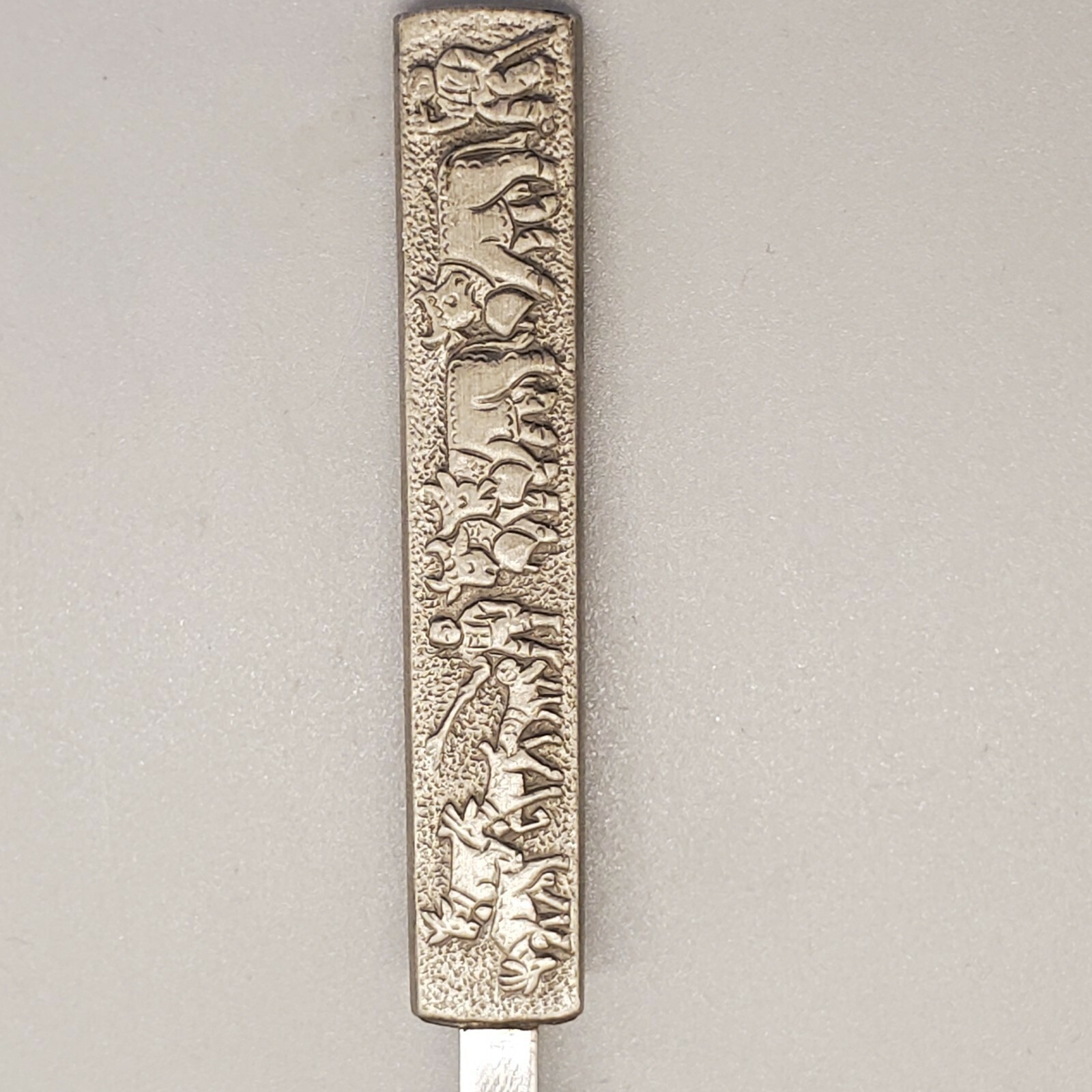 Pastoral Scene Souvenir Spoon Pewter Stainless Steel Herding Goats Cows VGUC