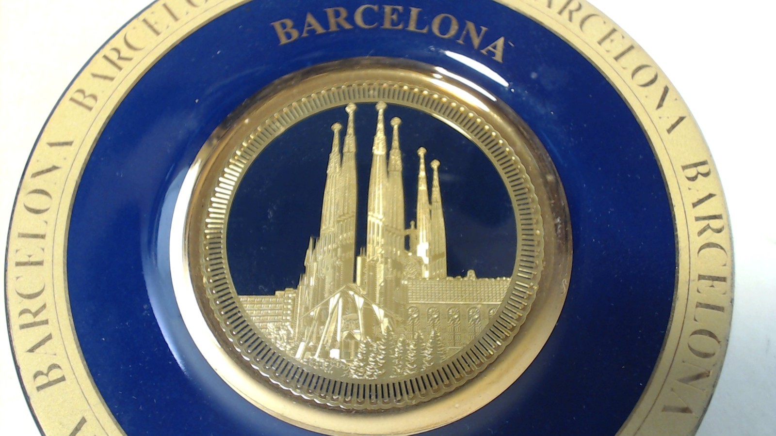 Barcelona Spain Sagrada Familia 24K Gold plated Decorative Plate Blue Wall Art