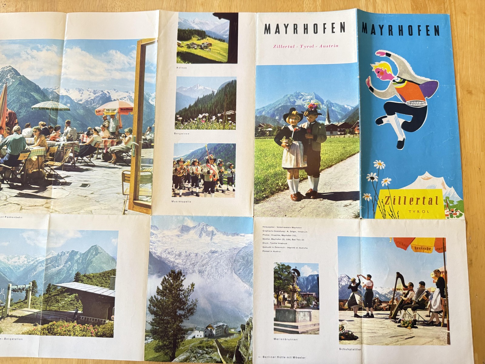 Vintage Mayrhofen Zillertal Tyrol Austria Fold-Out Travel Brochure Map Tourist