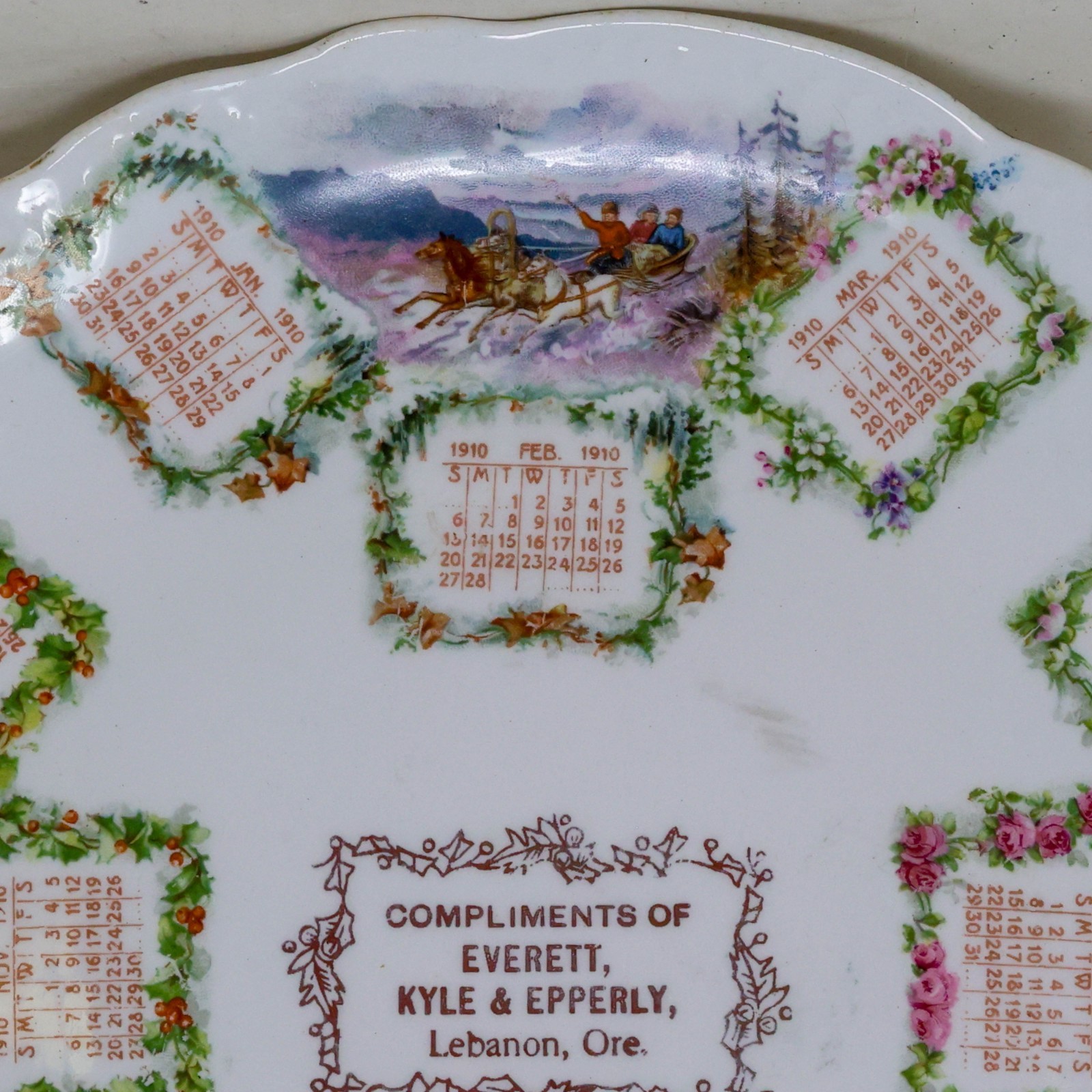 Antique 1910 Advertising Calendar Plate Lebanon Oregon 4-Seasons Homer Laughlin