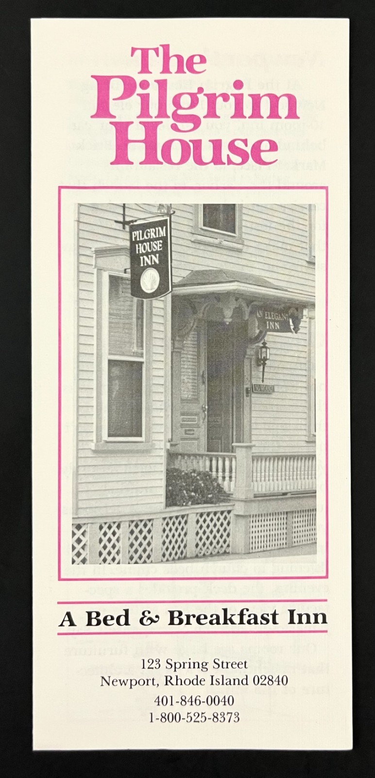 1990 Newport Rhode Island RI Pilgrim House Bed Breakfast Vintage Travel Brochure