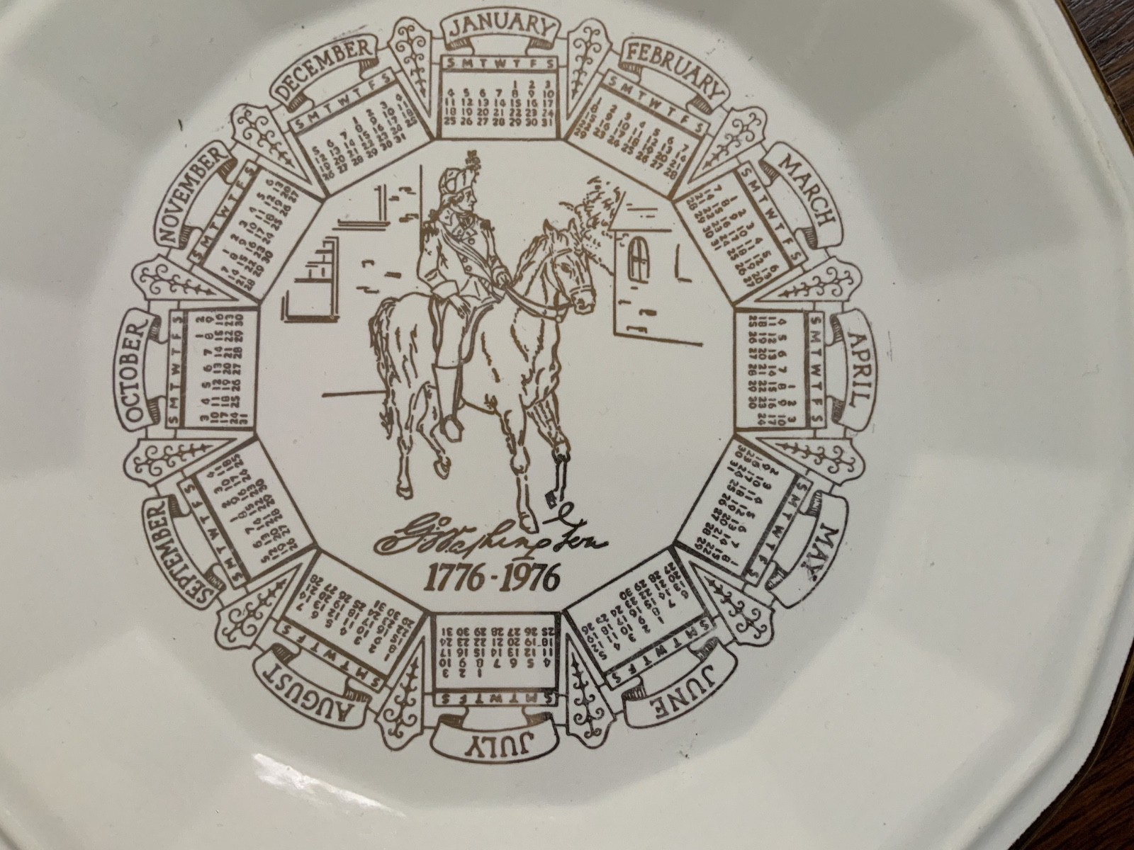 Advertising Bi-Centennial 1776-1976 Calendar Plate G. Washington in NJ Very Good