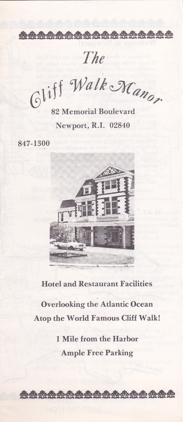 1970’s The Cliff Walk Manor Hotel Newport Rhode Island Brochure