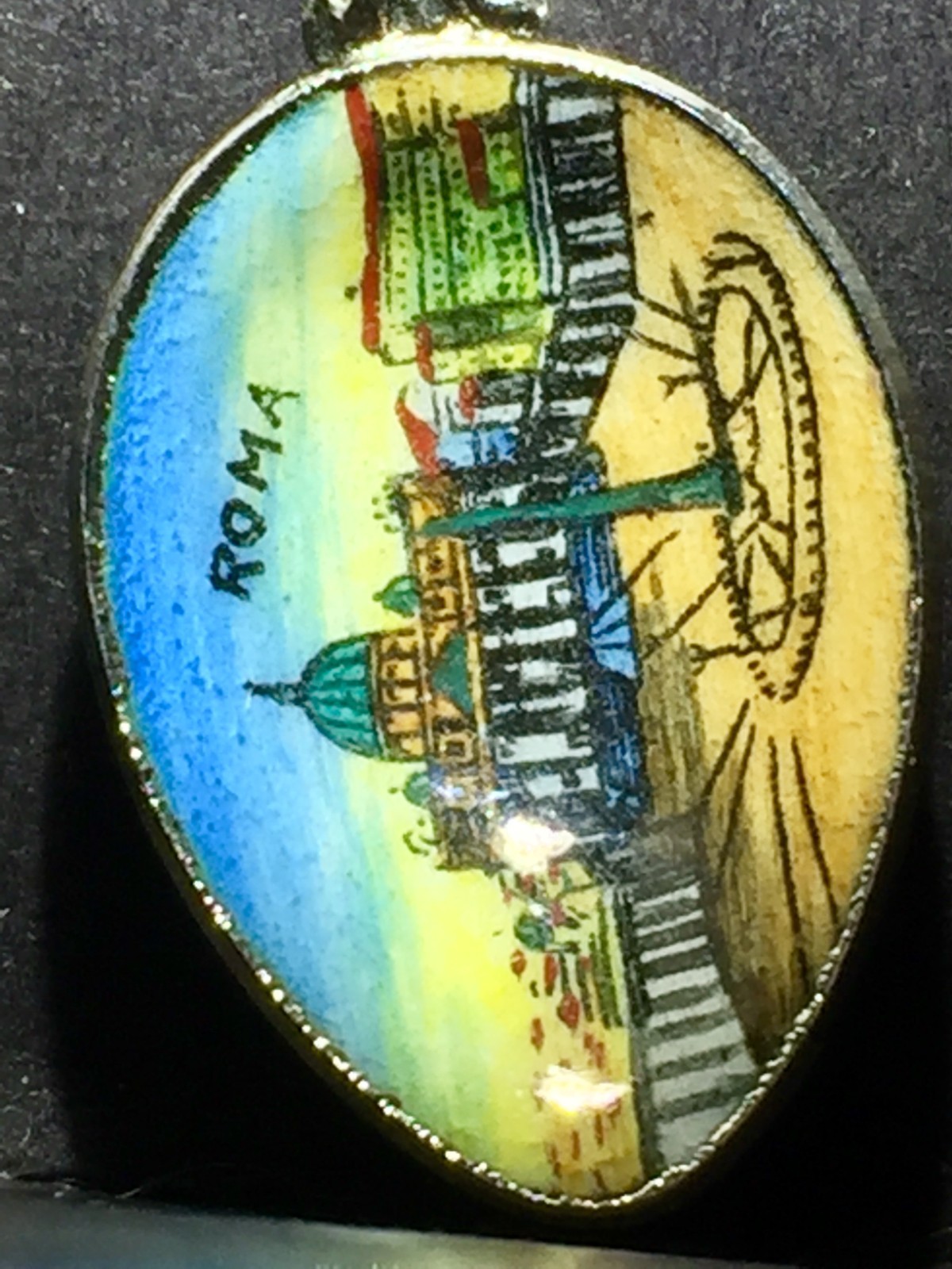 Vintage Silver (8.6g) Painted Spoon Collectible Roma Italy RARE Near Flawless