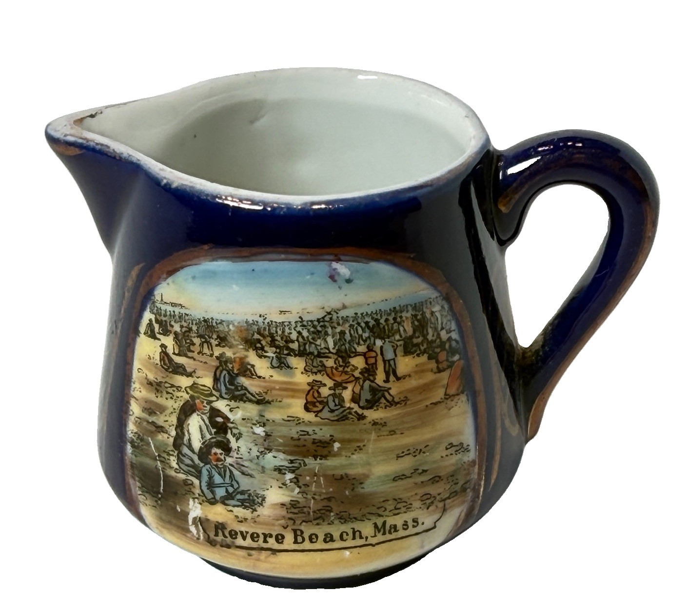 REVERE BEACH MA Massachusetts Souvenir Porcelain COBALT TRINKET CREAMER