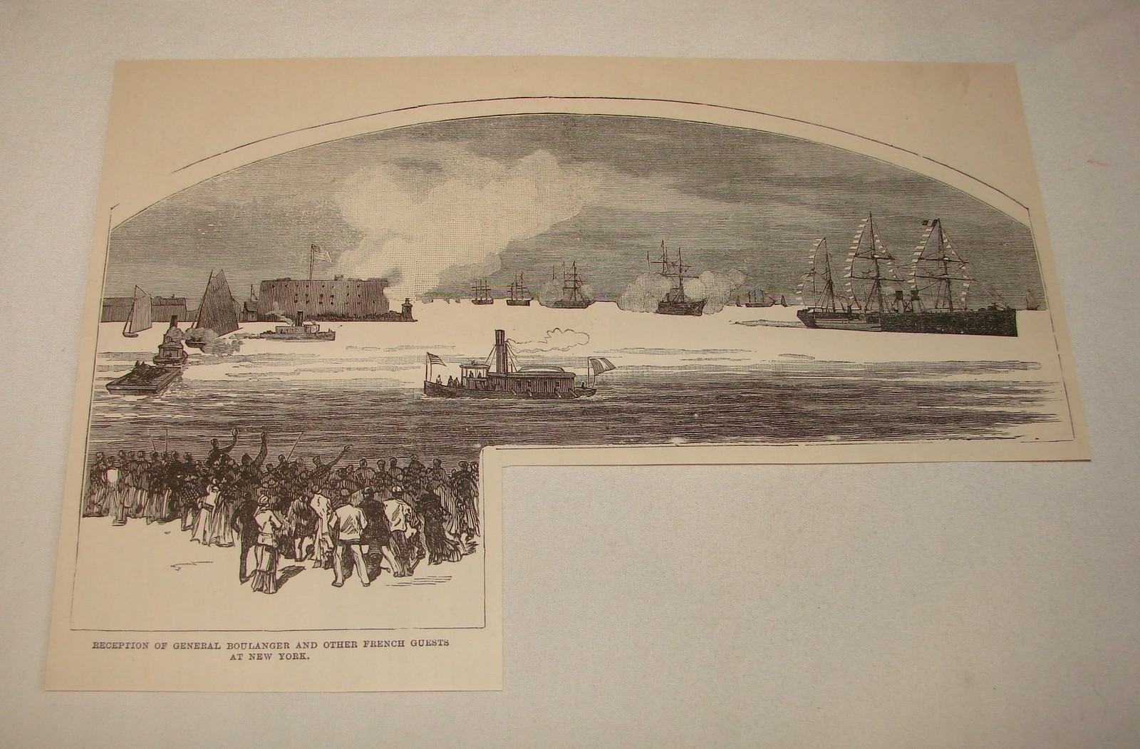 1887 magazine engraving ~ GENERAL BOULANGER ARRIVING, New York