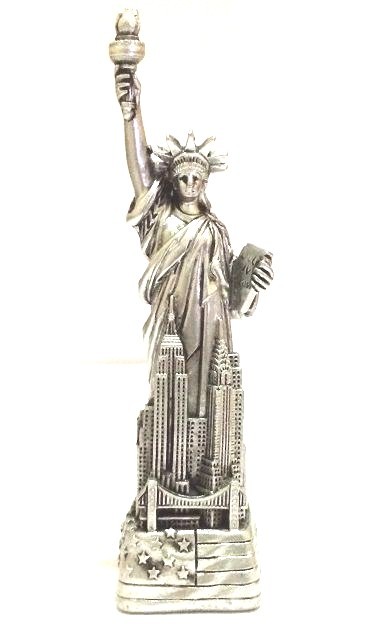 4″ Statue of Liberty Figurine w.Flag Base and New York City SKYLines NYC #Silver
