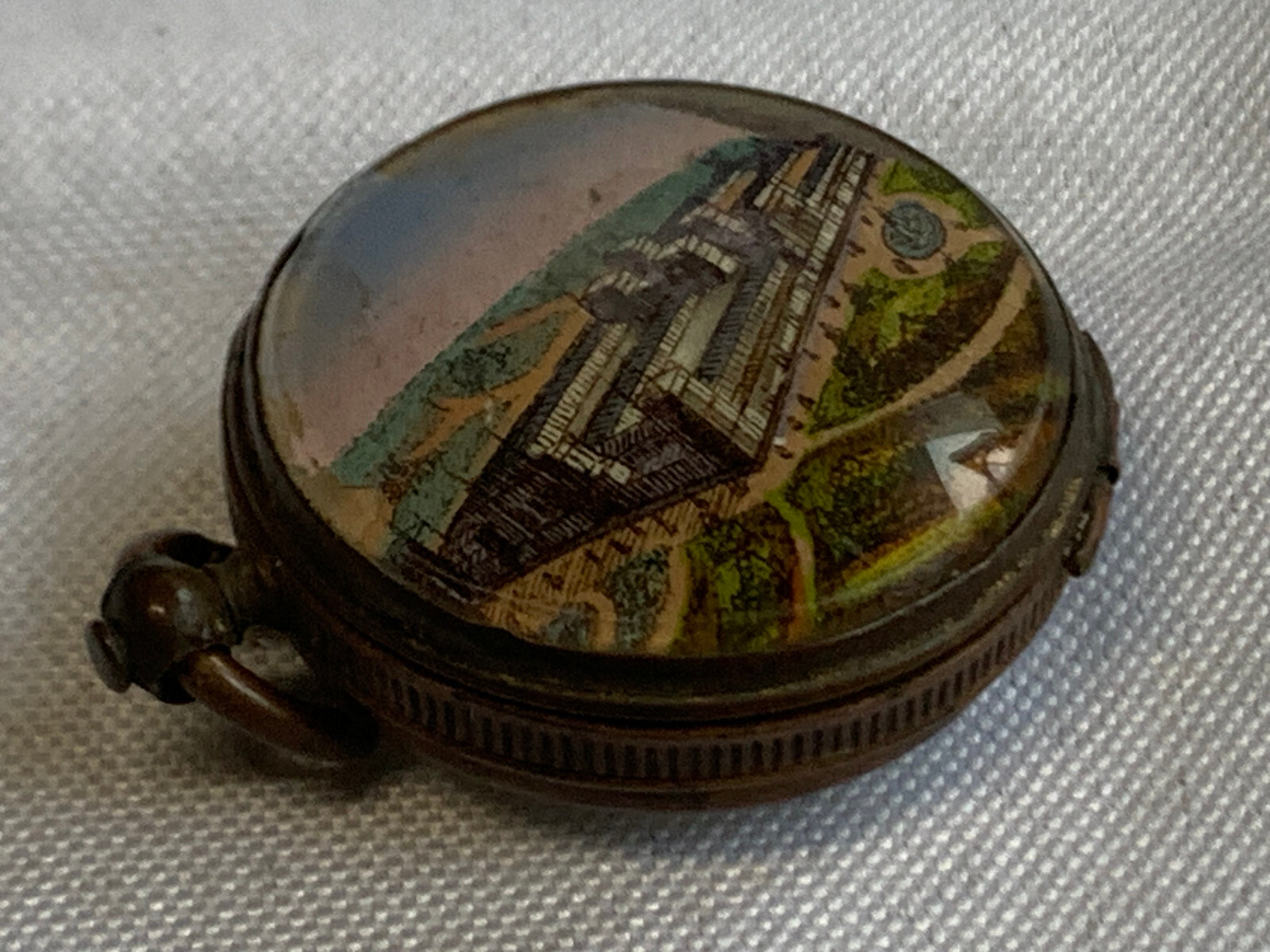 1876 Centennial Exhibition Faux Pocket Watch Souvenir Fob Pendant Main Building