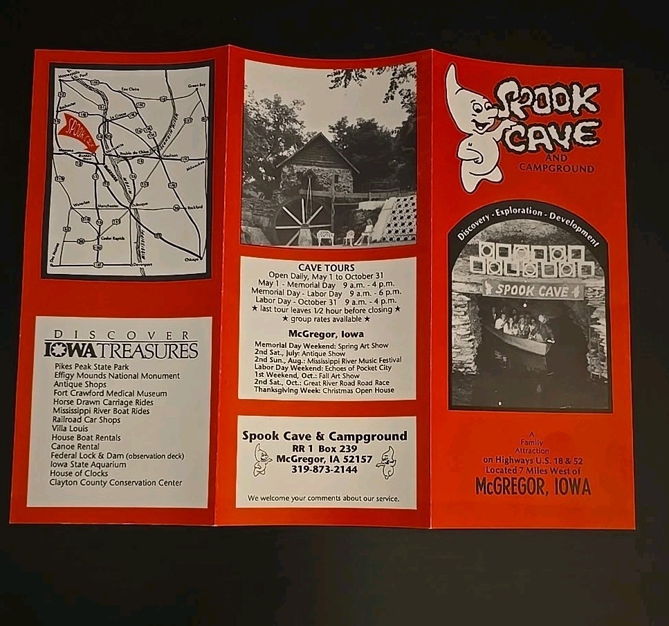 Spook Cave & Campground McGregor Iowa Vintage Brochure Illustrated Clayton Co