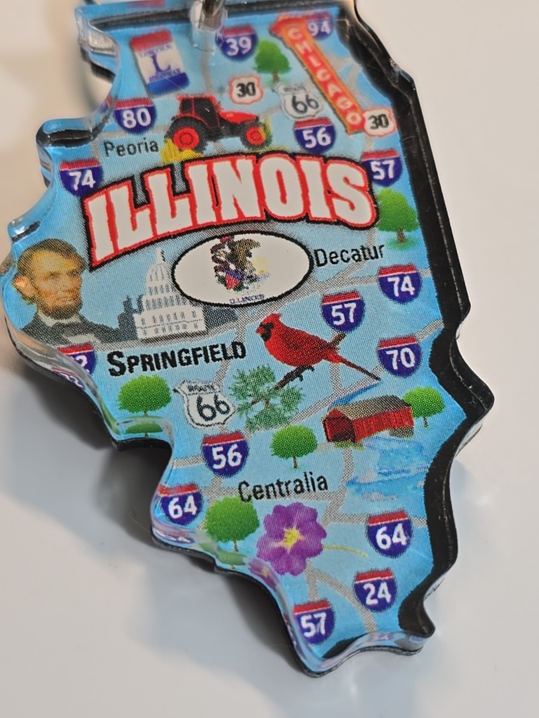 Illinois Travel Souvenir Keyring Key Ring Map Shape Acrylic