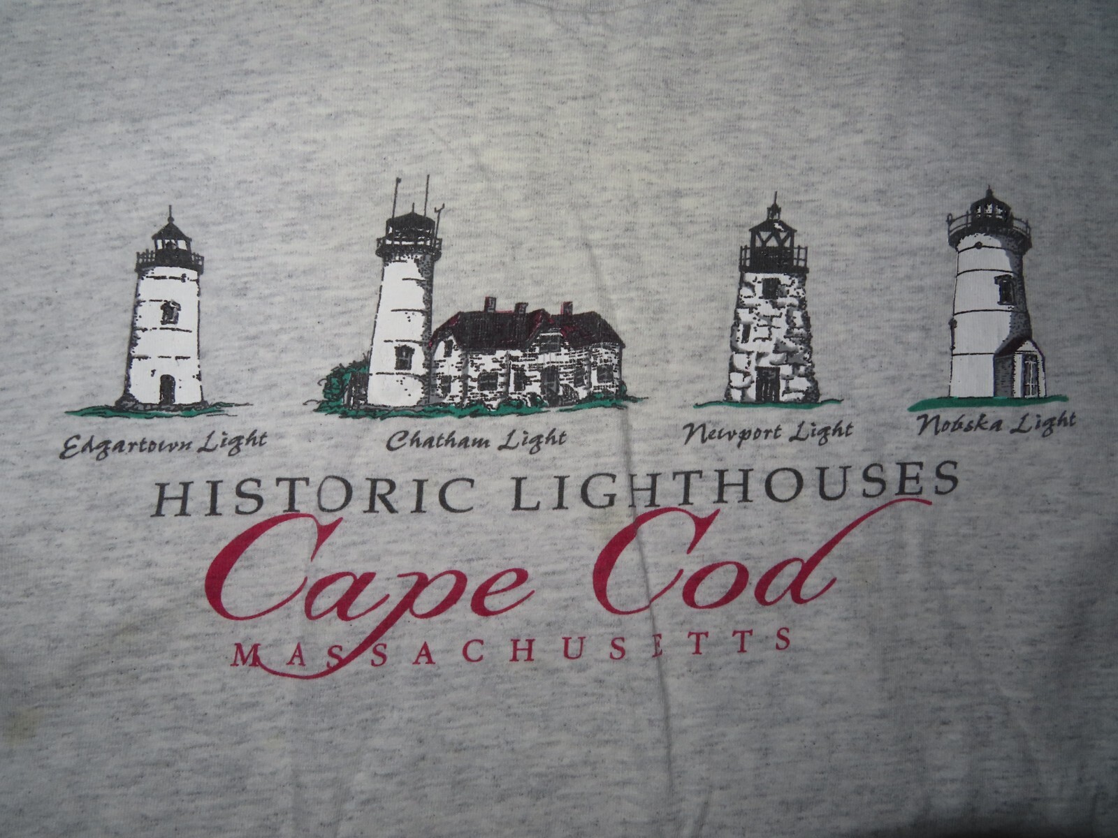 Vintage Lee Label – CAPE COD – MASSACHUSETTS HISTORIC LIGHTHOUSES (LG) T-Shirt