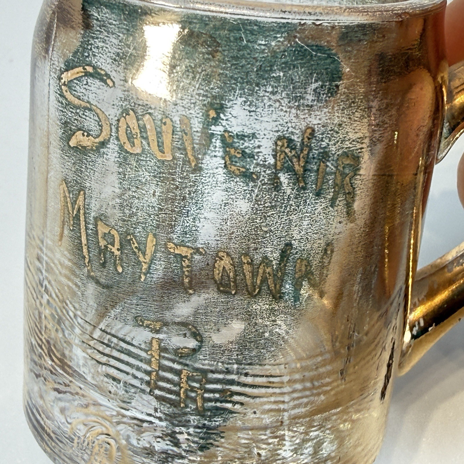 MAYTOWN PA Antique DEPRESSION VICTORIAN CLEAR Glass Souvenir Trinket CUP MUG