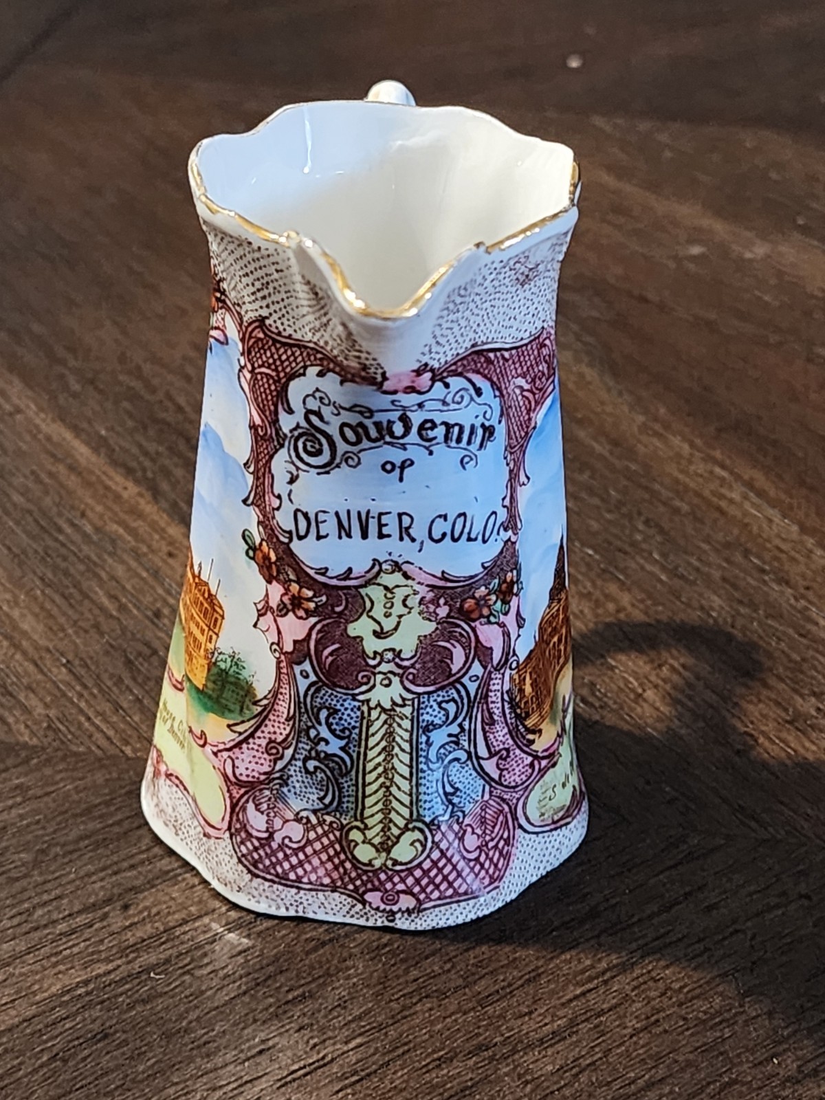 Porcelain Creamer Souvenir of Denver, COLORADO – State Capitol + Court House 4″