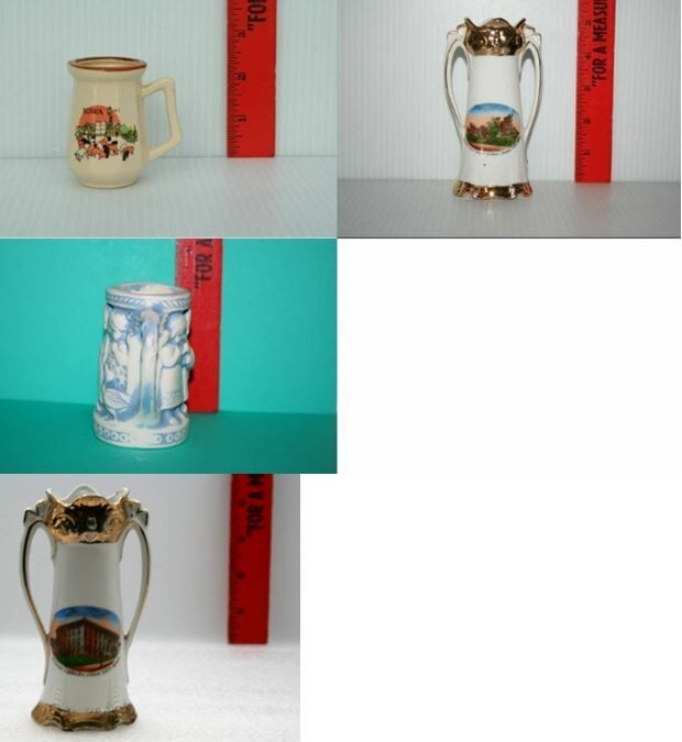 Lot 4 Iowa Souvenir Art Pottery 2 Vases Toothpick Holder Shot Glass Stein Mug