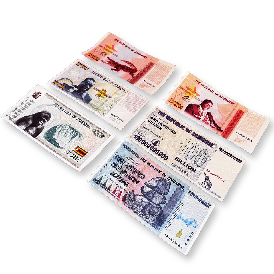 6pcs/set Zimbabwe 100 Trillion Billion 1 Myrillion Dollars Banknote Uncirculated