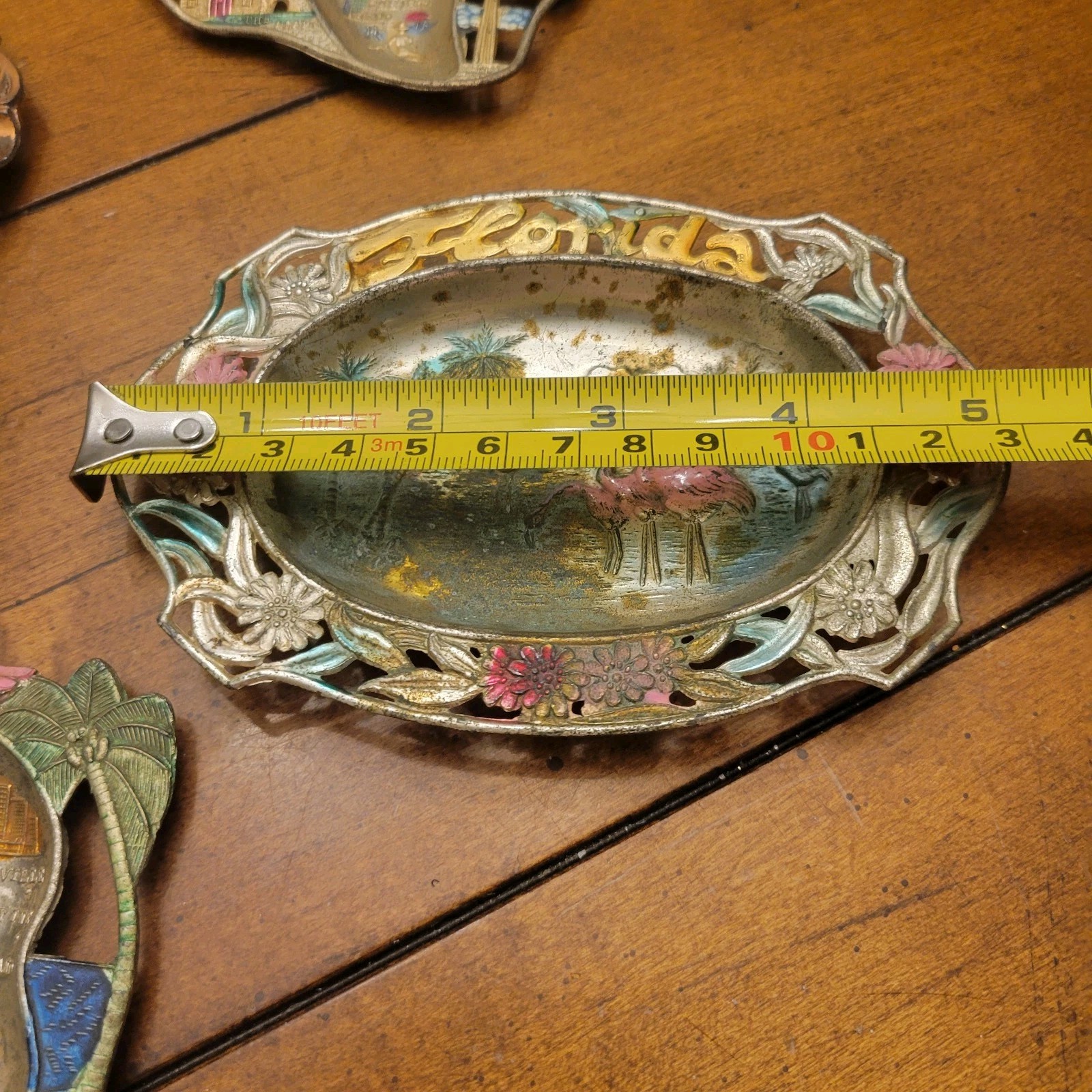 Vintage Lot of 4 State Souvenir Painted Metal Trinket Dish Ashtray Japan
