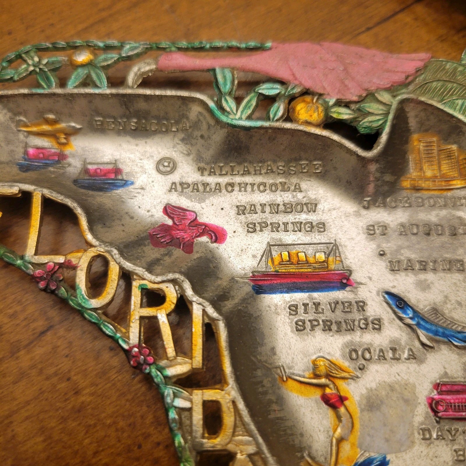 Vintage Lot of 4 State Souvenir Painted Metal Trinket Dish Ashtray Japan
