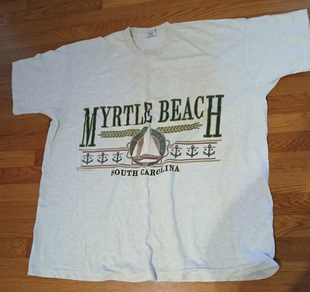 MYRTLE BEACH SC T-Shirt Size XXXL Gray+Colorful Emblem Fruit-of-the-Loom USA