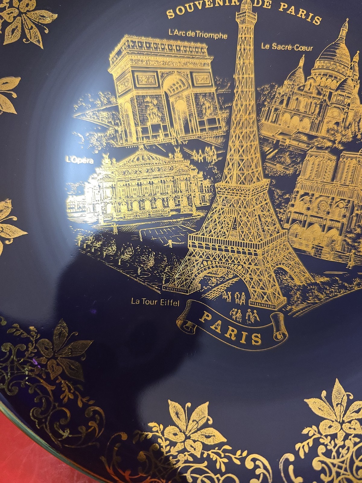 Limoges France Cobalt Blue/Gold Porcelain Plate SOUVENIR DE PARIS 9in.