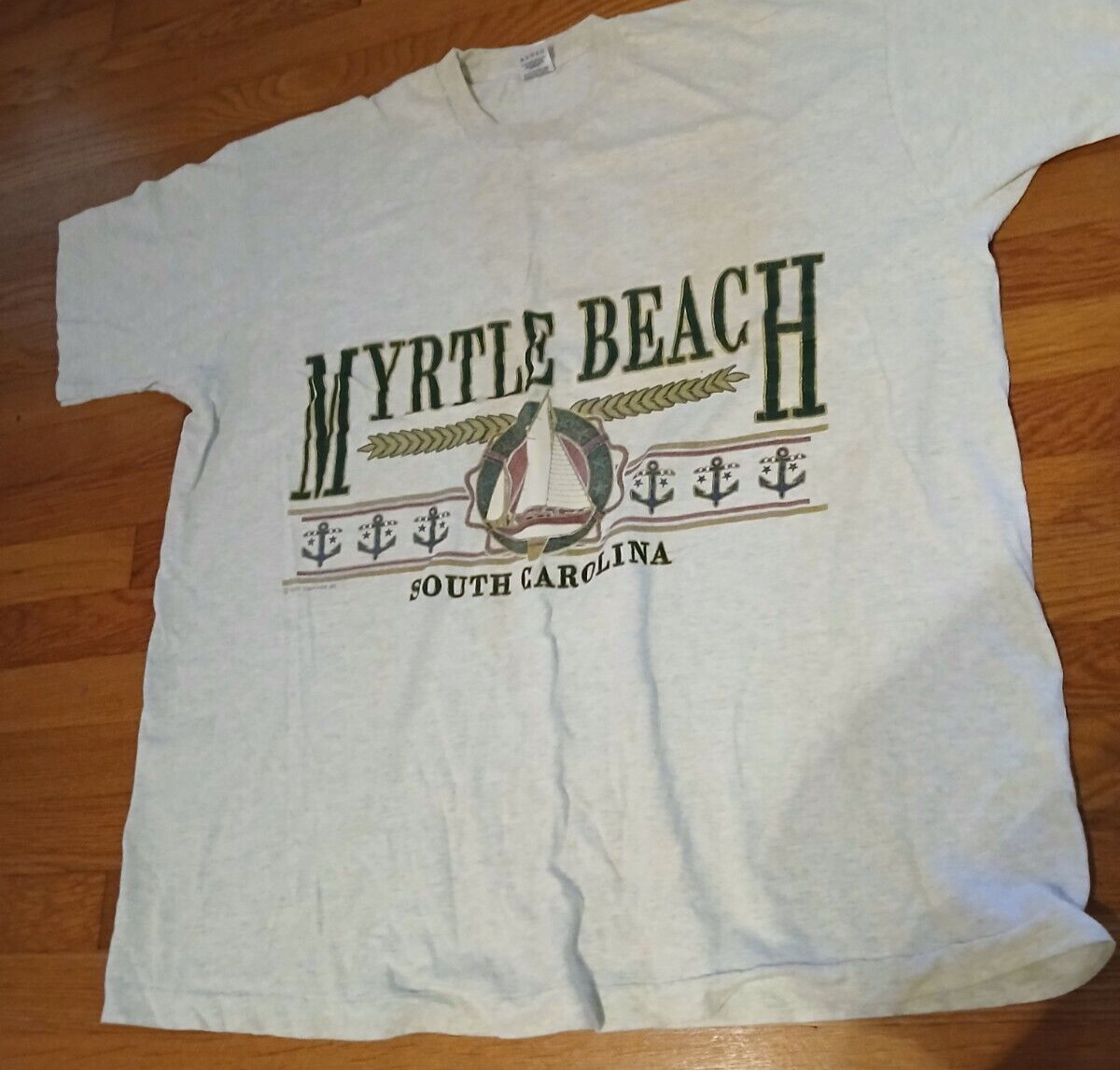 MYRTLE BEACH SC T-Shirt Size XXXL Gray+Colorful Emblem Fruit-of-the-Loom USA