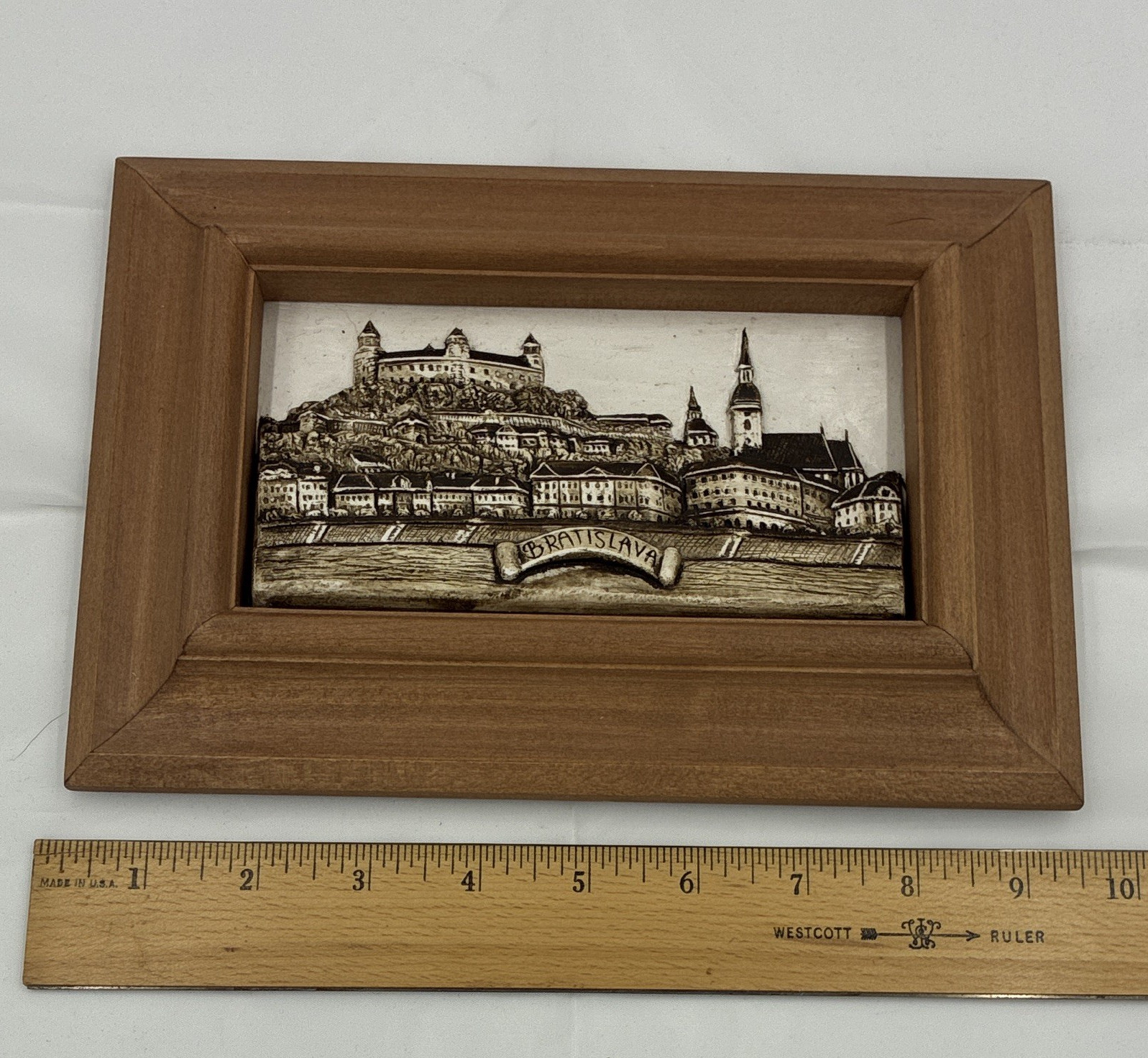 Handmade 3D Bratislava Framed Wall Plaque Relief Artwork, Eastern Europe