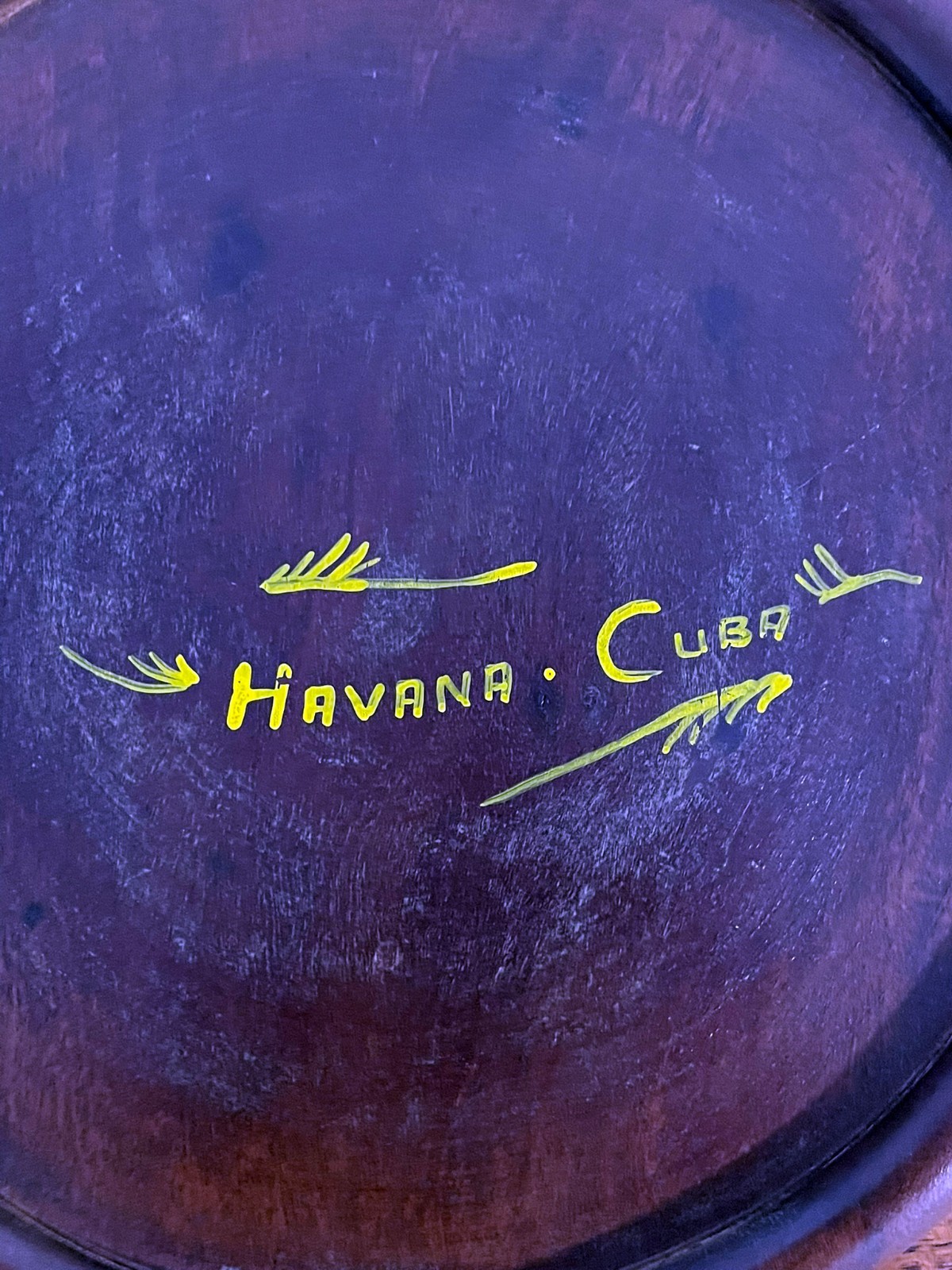 Vintage Havana Cuba Hand Painted Wooden Plate Tray Souvenir 11.25” Round