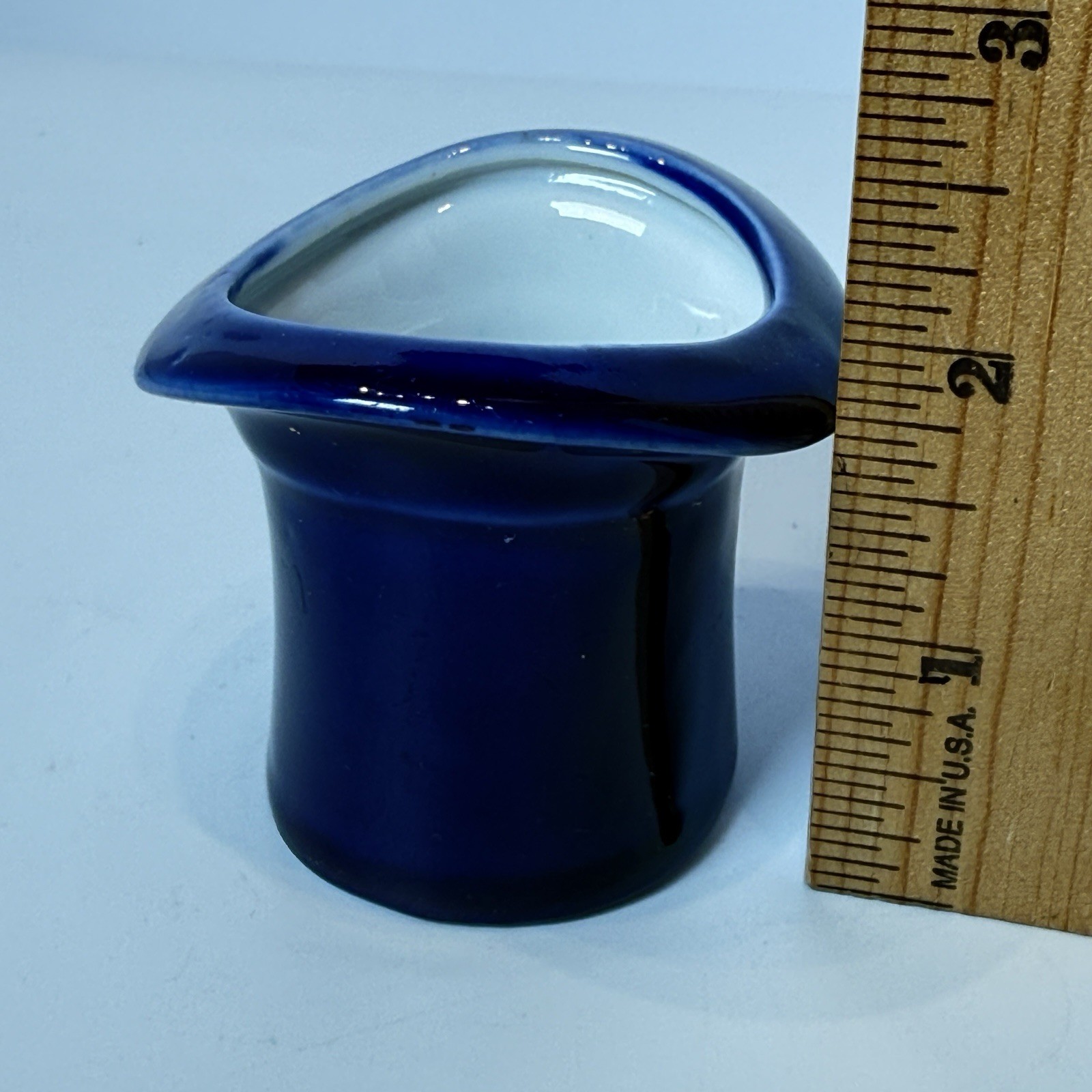 REVERE BEACH MA Massachusetts Souvenir Porcelain STREET VIEW COBALT TRINKET HAT