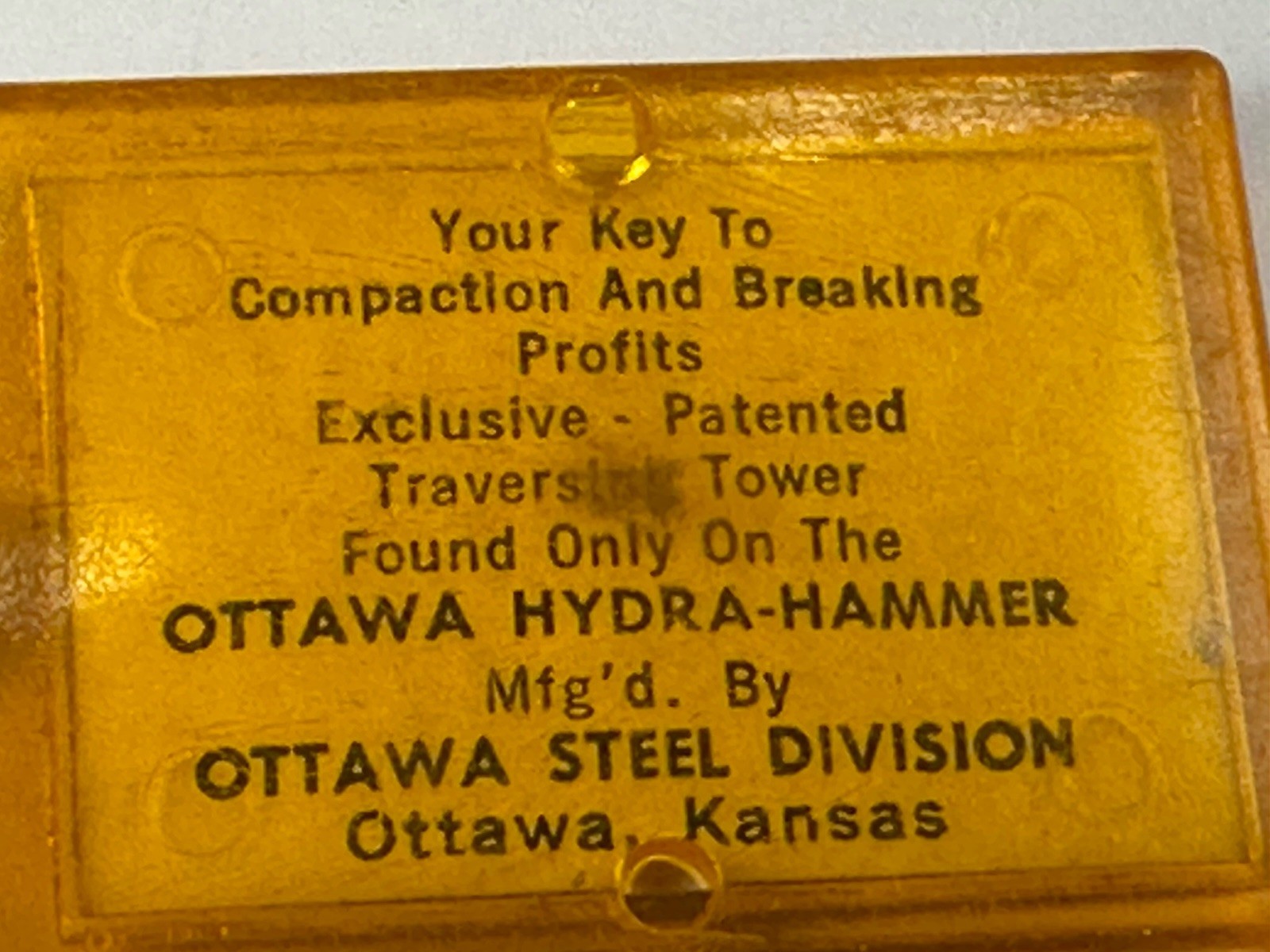 Ottawa Hydra Hammer Ottawa Steel Co. Kansas Lenticular 2 Sided Old Keychain Rare